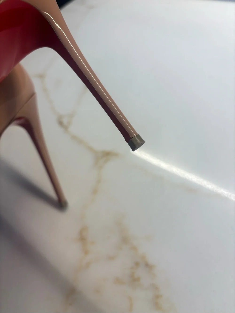 Christian Louboutin Nude Patent Pigalle 100 Pumps - Beige Patent with Red Sole